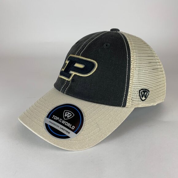 Purdue Boilermakers Black Gold Top of the World Relaxed Fit Snapback Trucker Hat - Picture 1 of 5